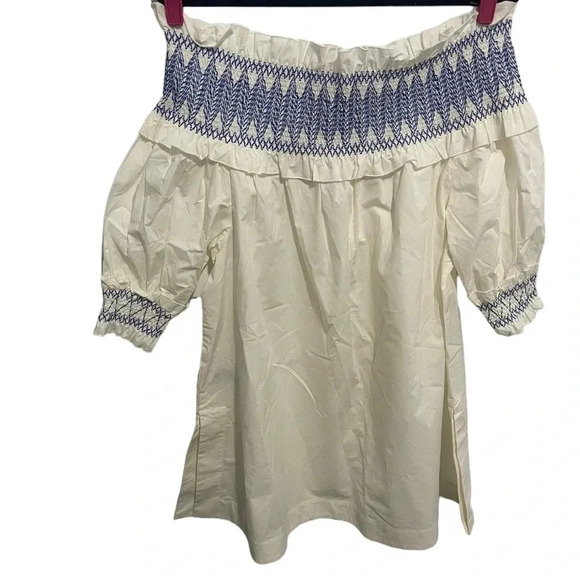 Ted Baker Aussie Swimsuit Coverup size large cream/blue smocking - NWT - Picture 2 of 7